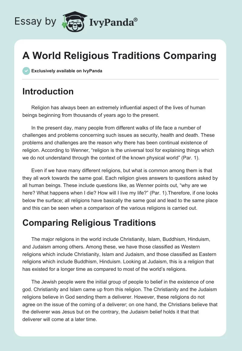 A World Religious Traditions Comparing. Page 1