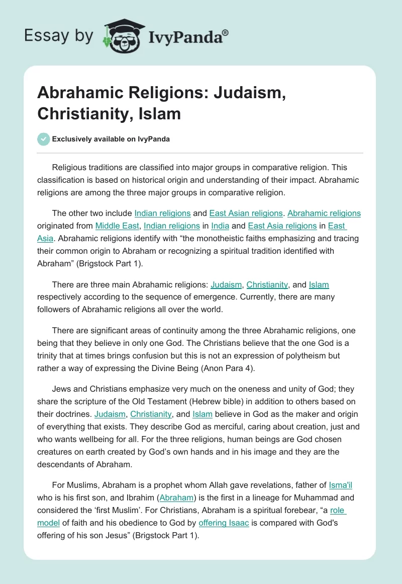 Abrahamic Religions: Judaism, Christianity, Islam. Page 1