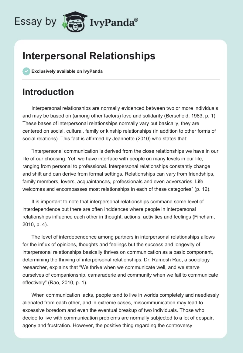 Interpersonal Relationships. Page 1