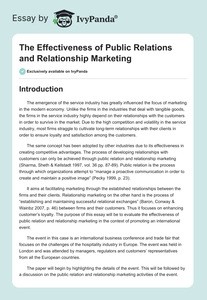 The Effectiveness of Public Relations and Relationship Marketing. Page 1