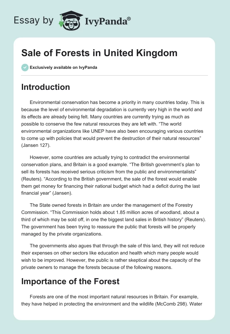 Sale of Forests in United Kingdom. Page 1