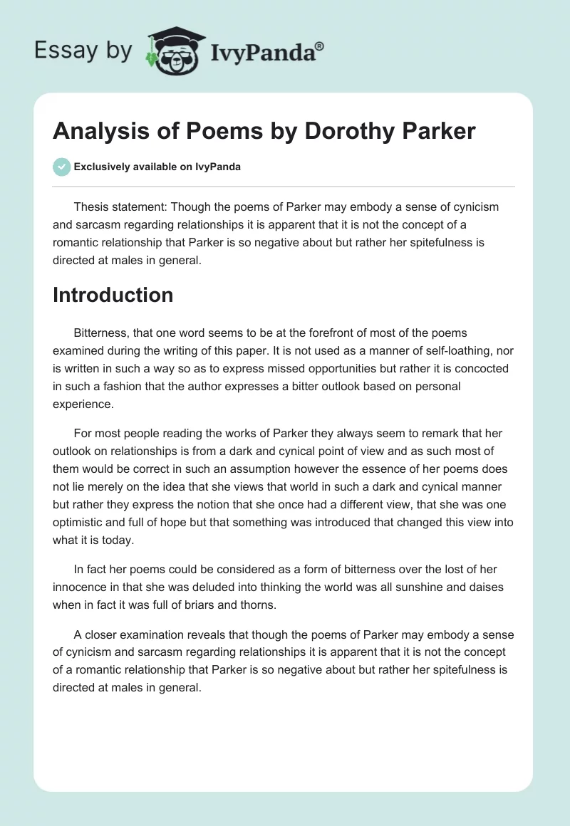 Analysis of Poems by Dorothy Parker. Page 1