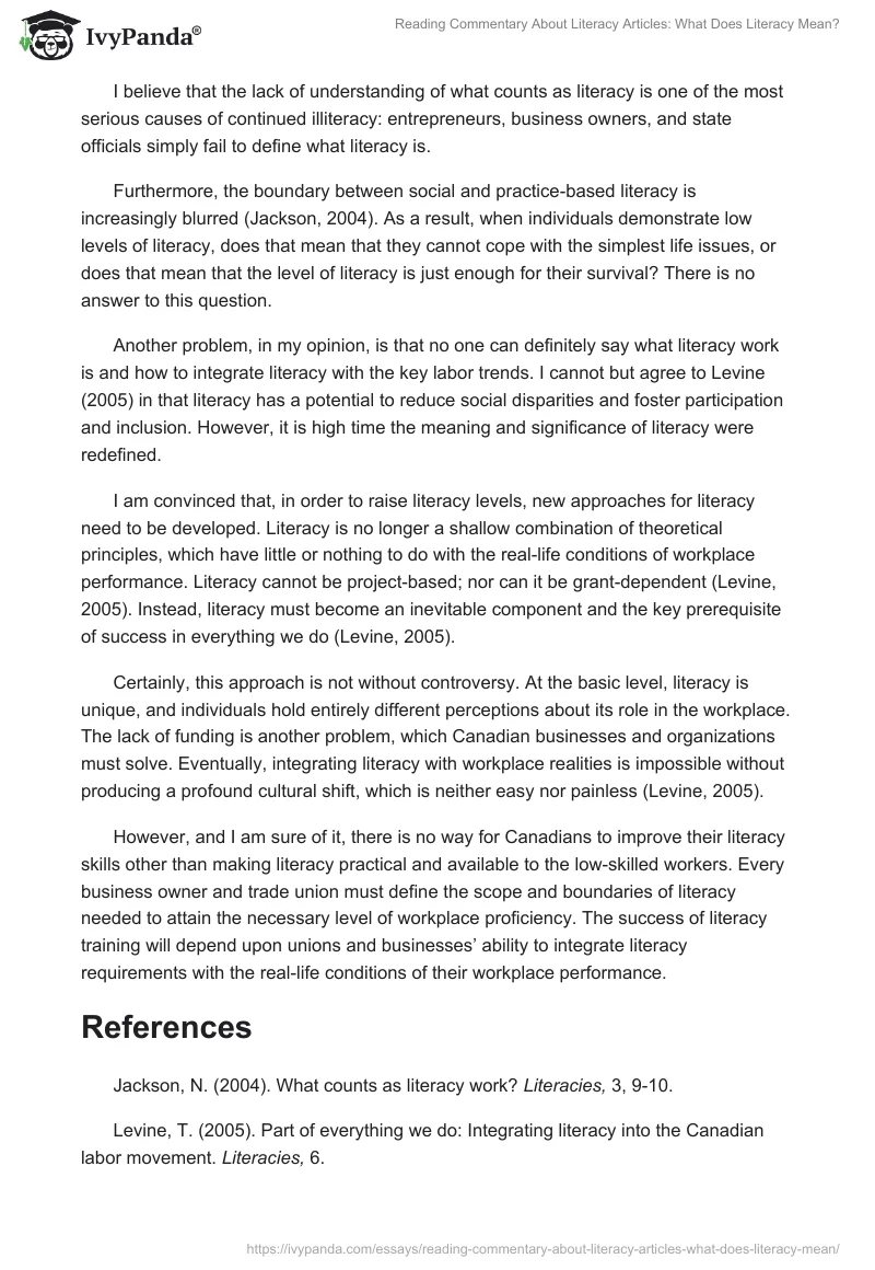 Reading Commentary About Literacy Articles: What Does Literacy Mean?. Page 2