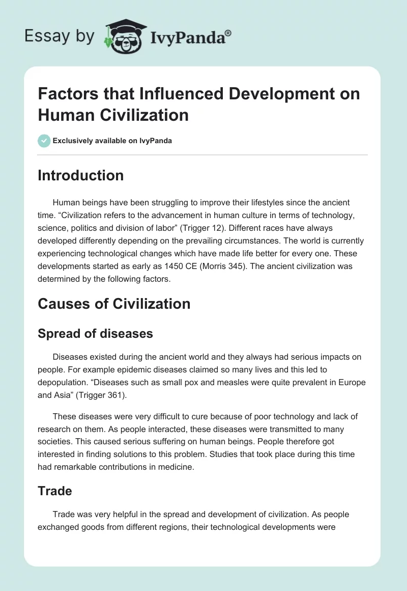 Factors That Influenced Development on Human Civilization. Page 1