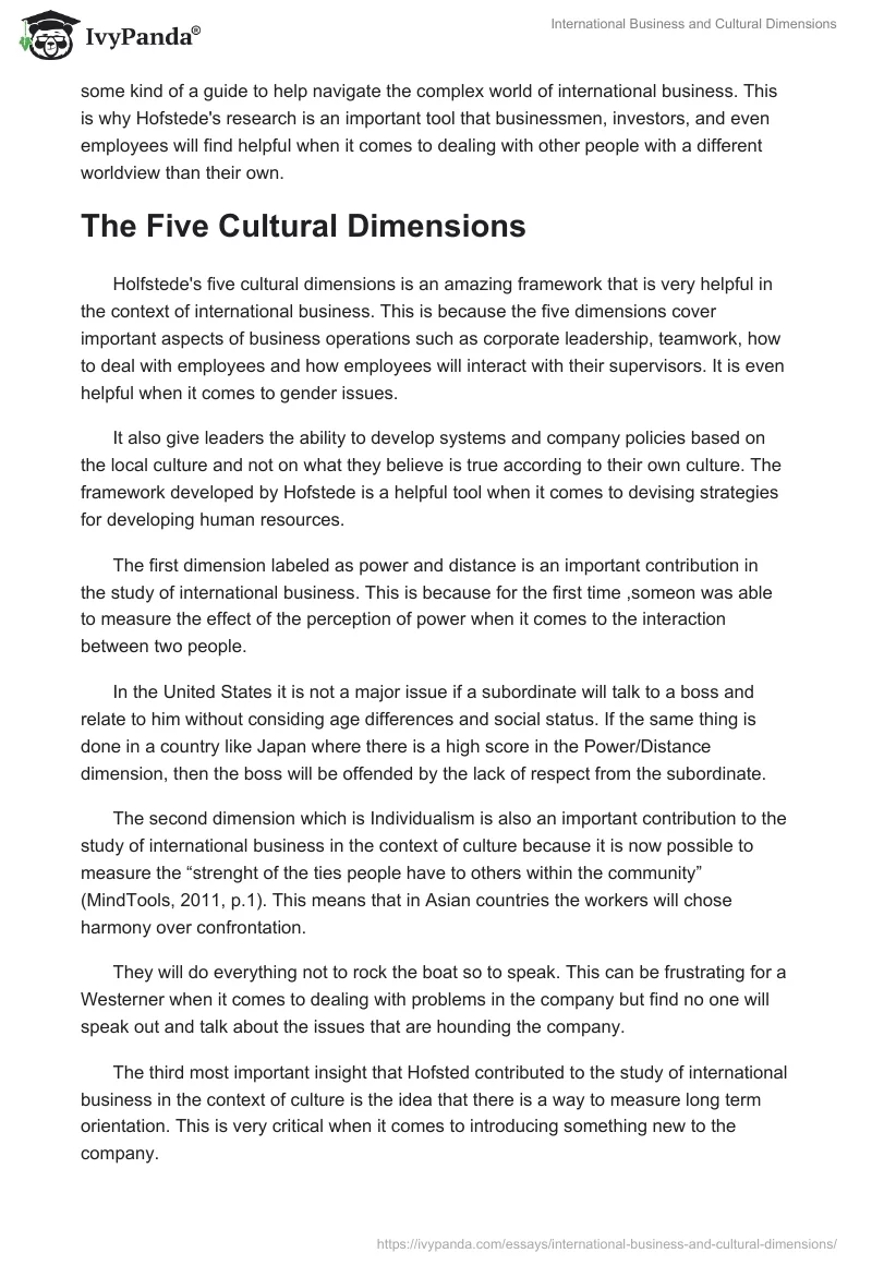 International Business and Cultural Dimensions. Page 2