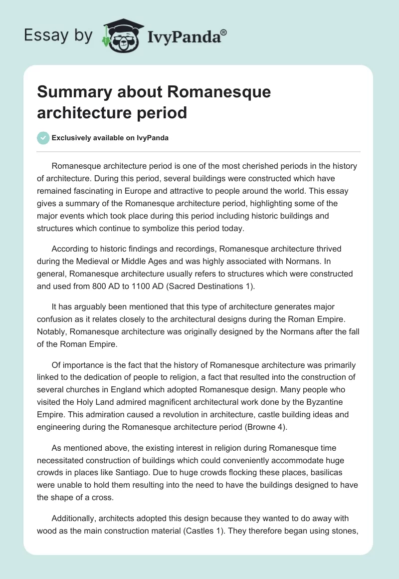 Summary about Romanesque architecture period. Page 1