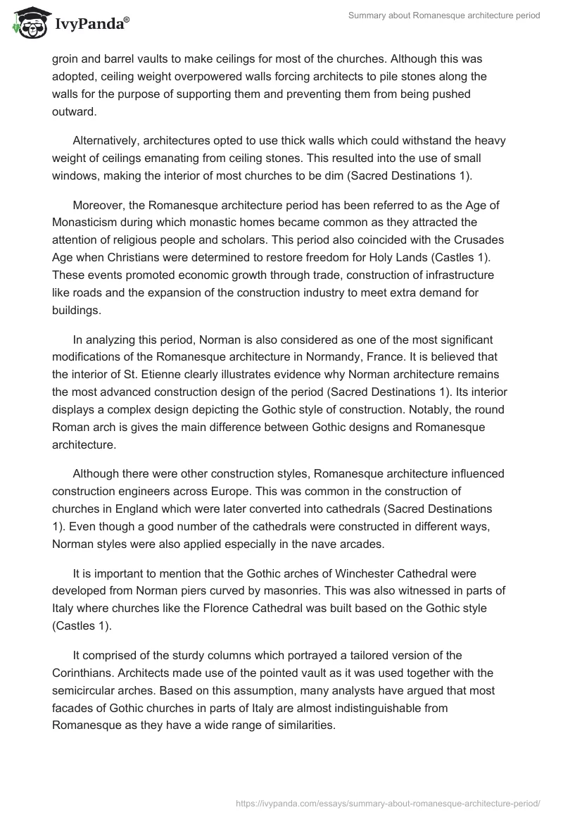 Summary about Romanesque architecture period. Page 2