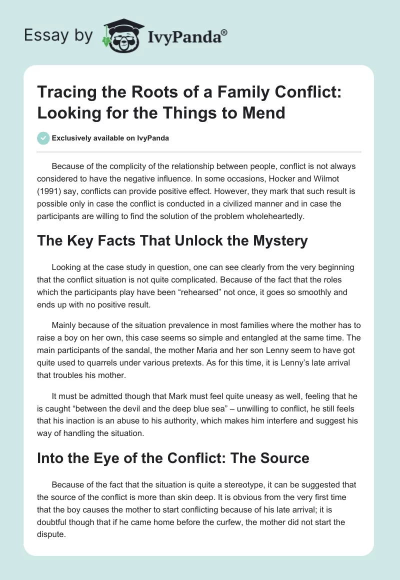 Tracing the Roots of a Family Conflict: Looking for the Things to Mend. Page 1