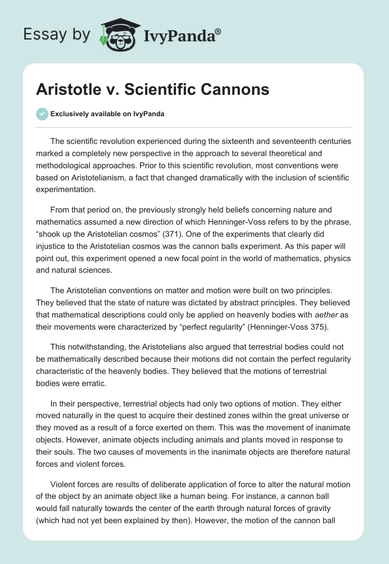 Aristotle vs. Scientific Cannons. Page 1