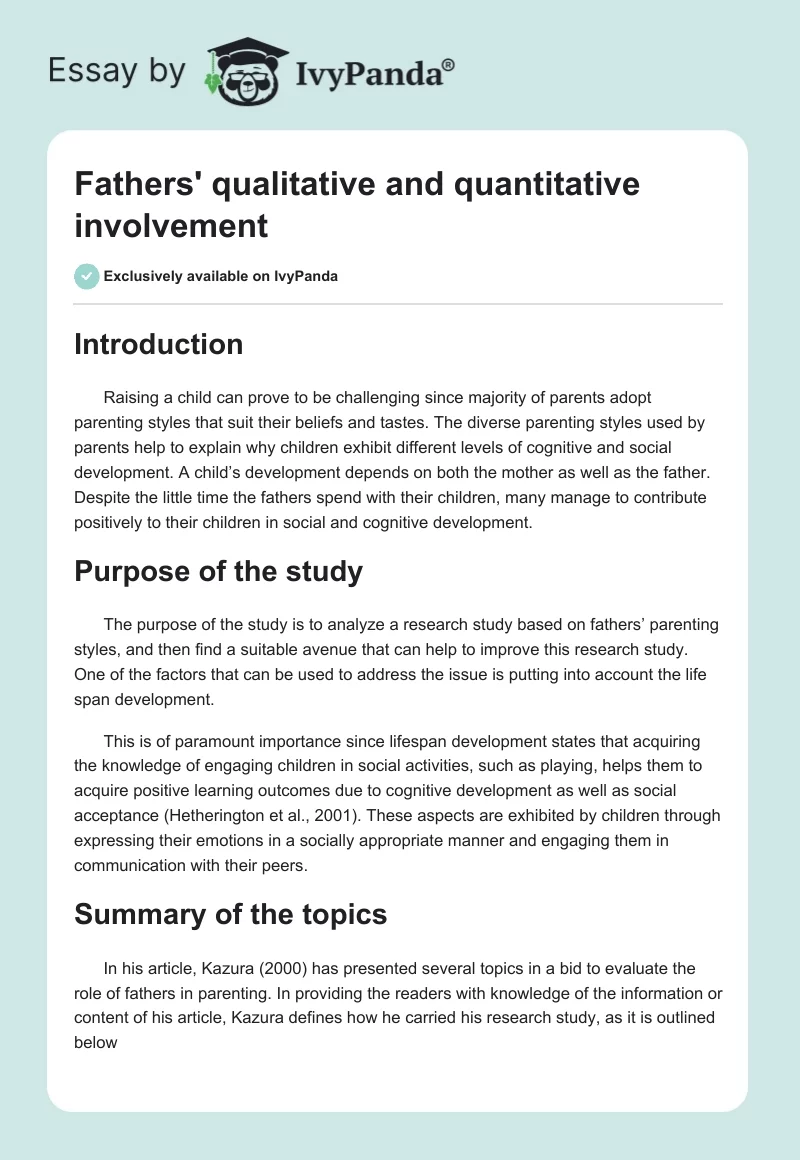 Fathers' qualitative and quantitative involvement. Page 1