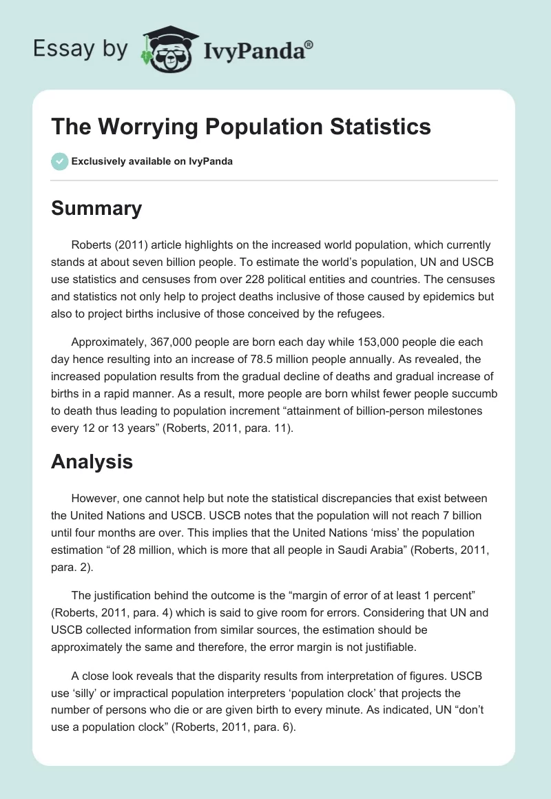 The Worrying Population Statistics. Page 1