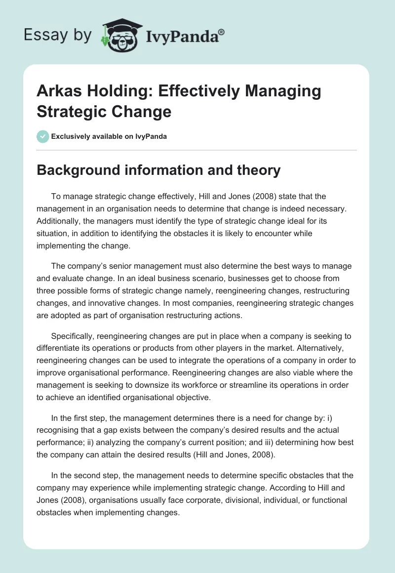 Arkas Holding: Effectively Managing Strategic Change. Page 1