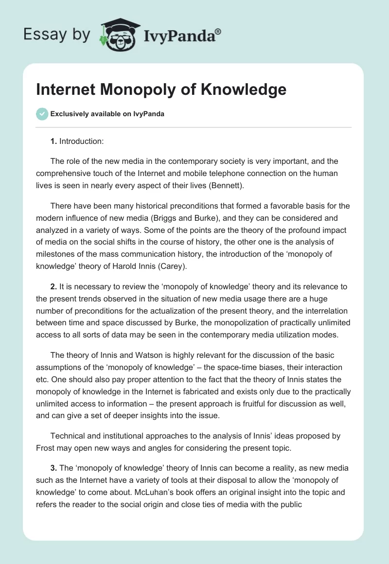 Internet Monopoly of Knowledge. Page 1