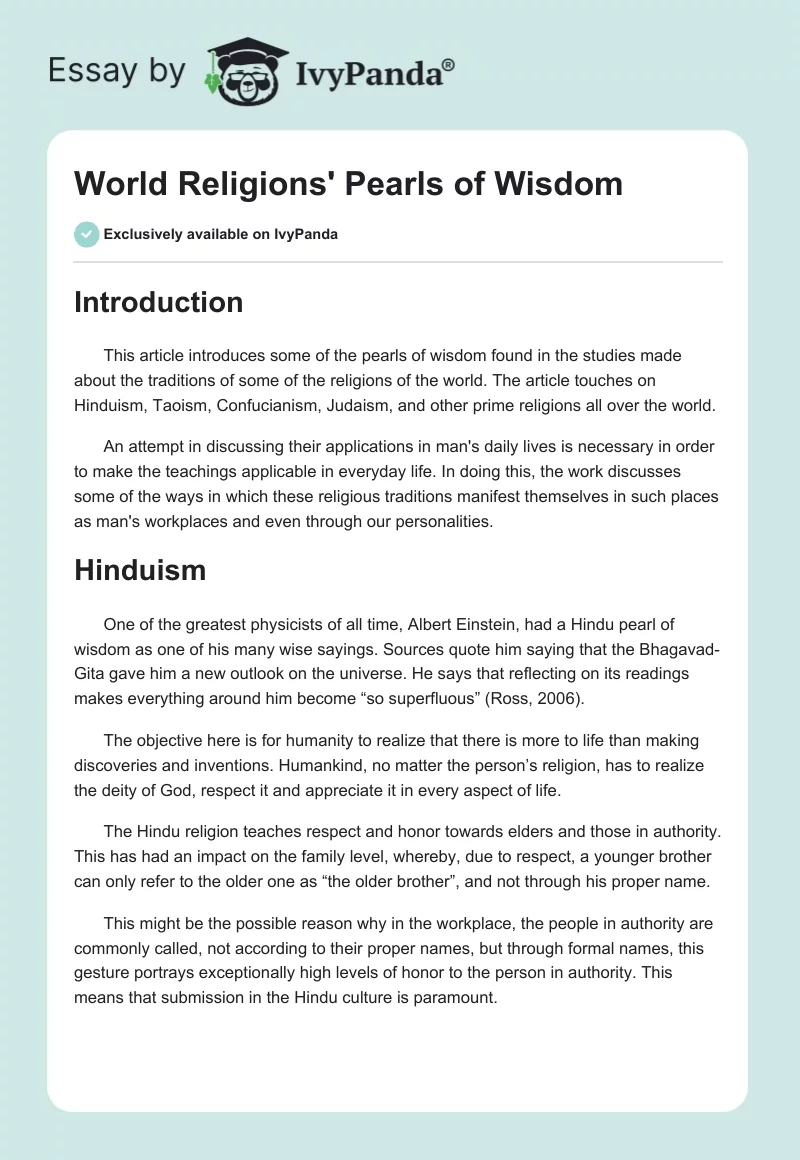 World Religions' Pearls of Wisdom. Page 1