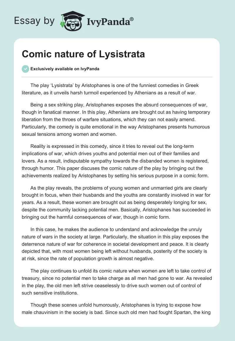 Comic nature of Lysistrata. Page 1