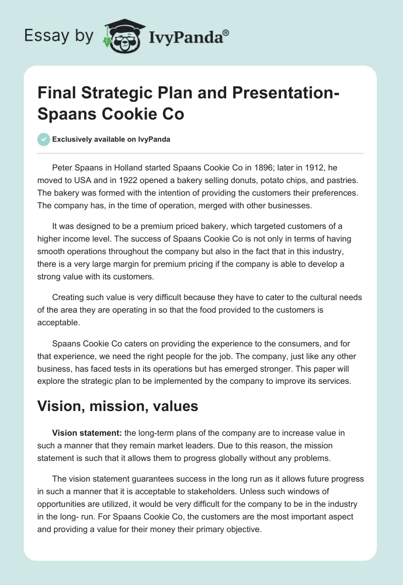 Final Strategic Plan and Presentation-Spaans Cookie Co. Page 1