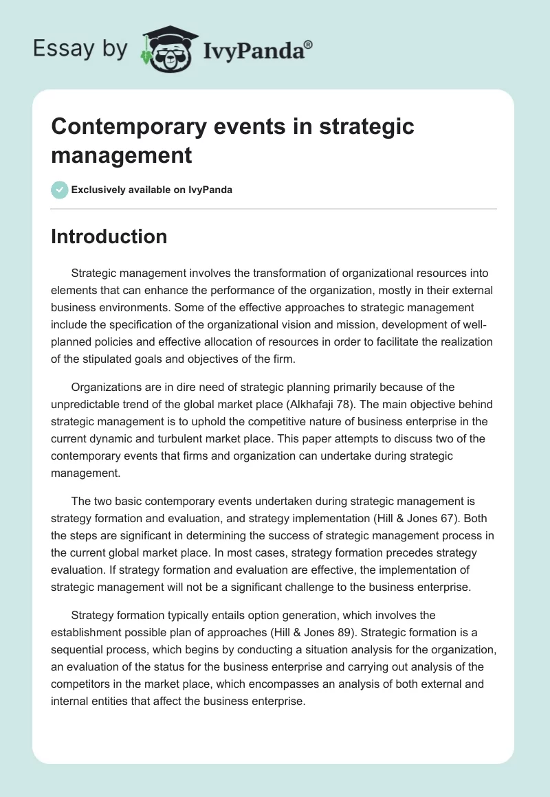 Contemporary events in strategic management. Page 1