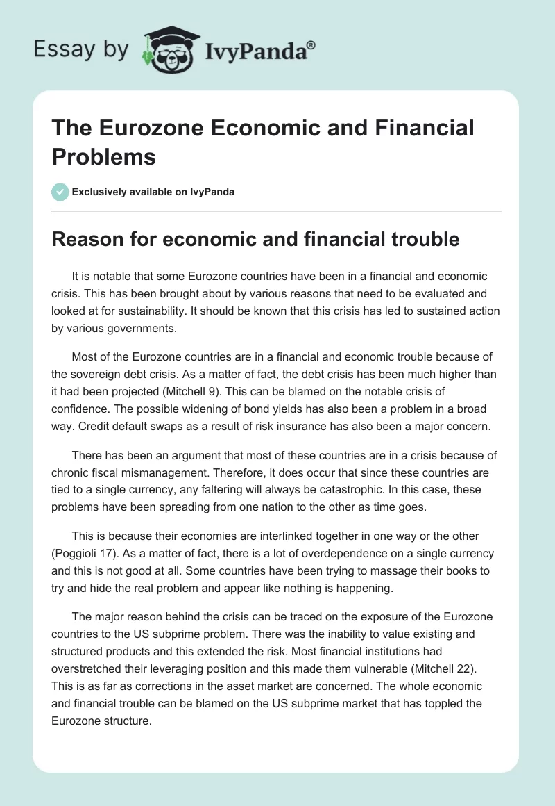 The Eurozone Economic and Financial Problems. Page 1