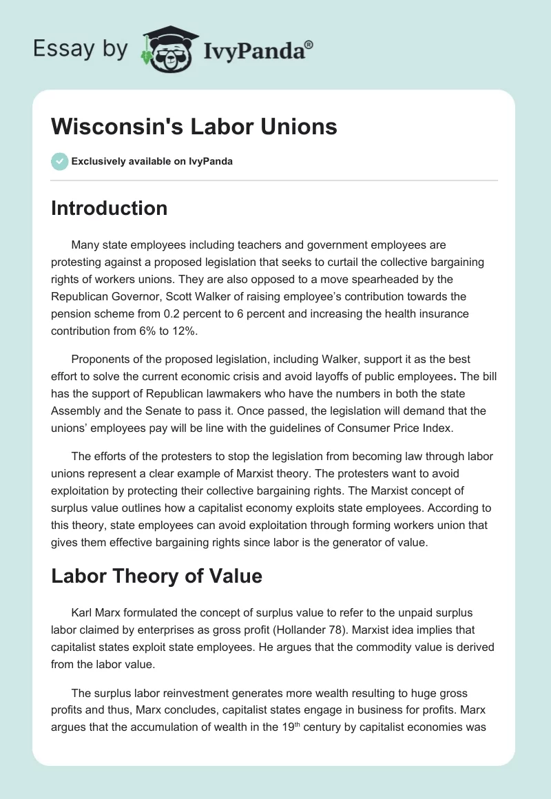 Wisconsin's Labor Unions. Page 1