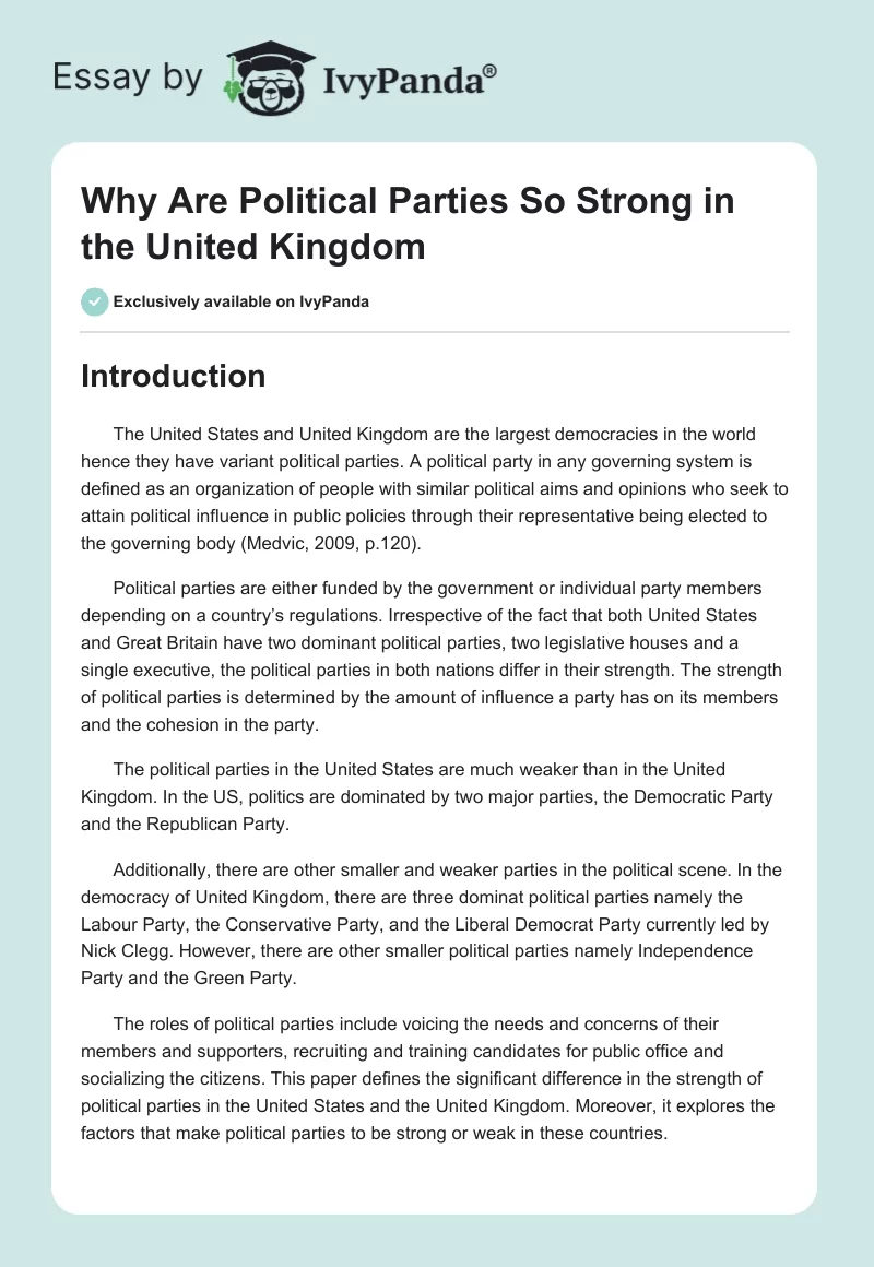 Why Are Political Parties So Strong in the United Kingdom. Page 1