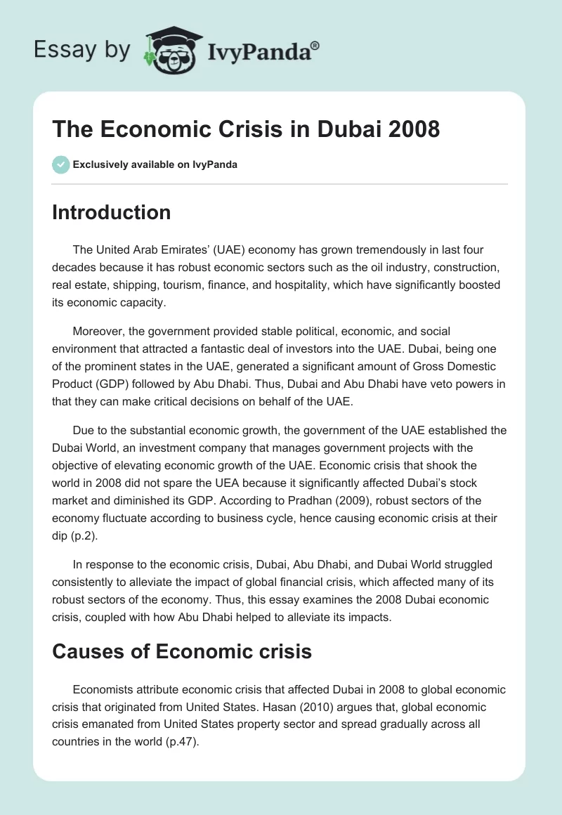 The Economic Crisis in Dubai 2008. Page 1