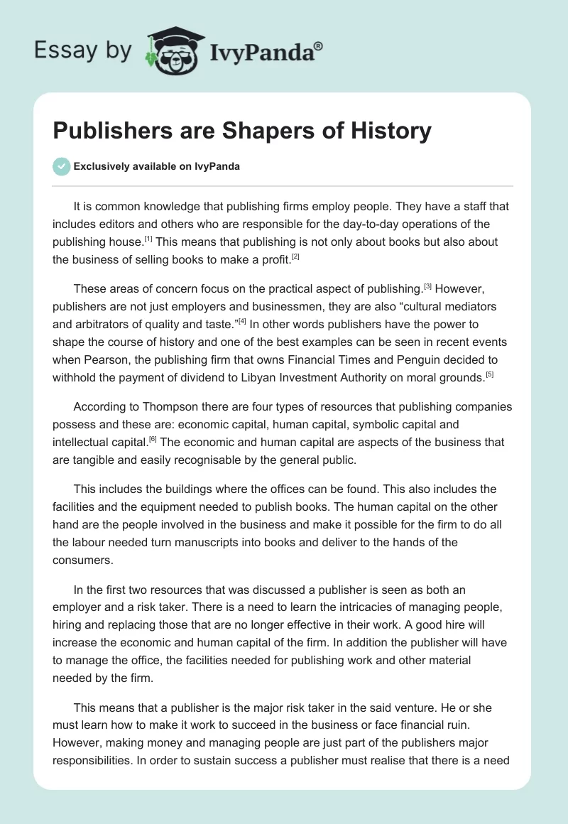 Publishers are Shapers of History. Page 1
