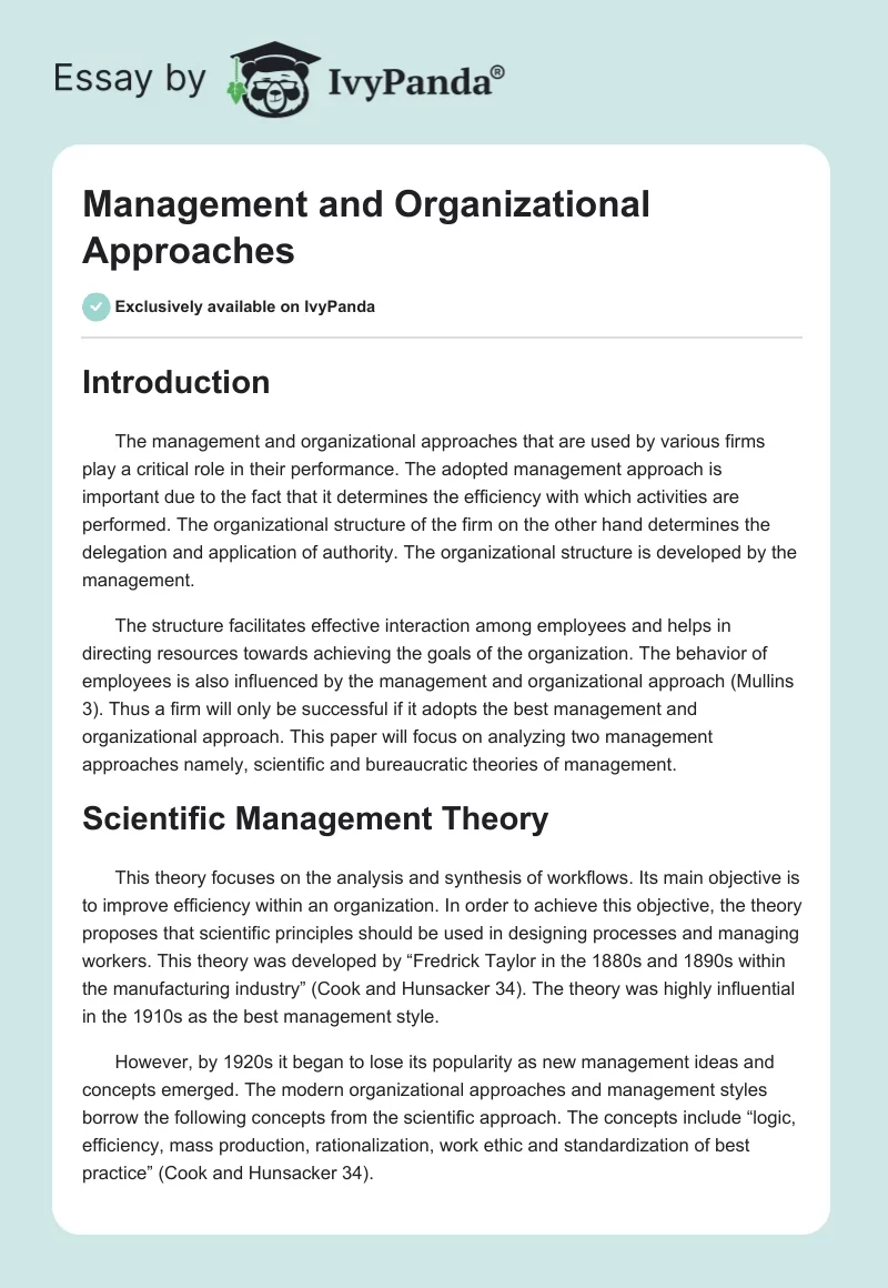 Management and Organizational Approaches. Page 1