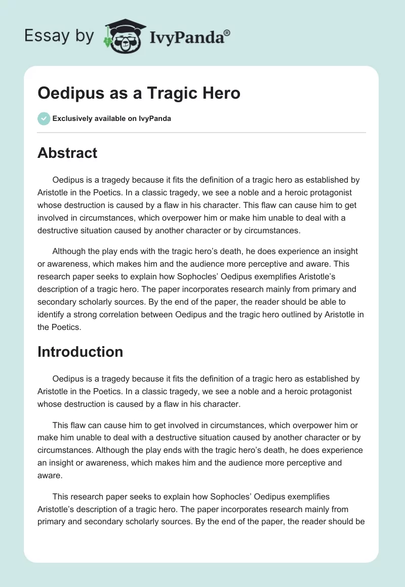 Oedipus as a Tragic Hero. Page 1
