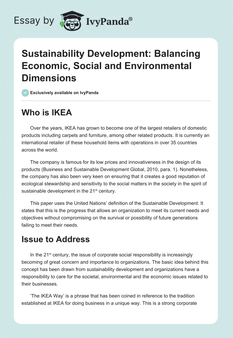 Sustainability Development: Balancing Economic, Social and Environmental Dimensions. Page 1