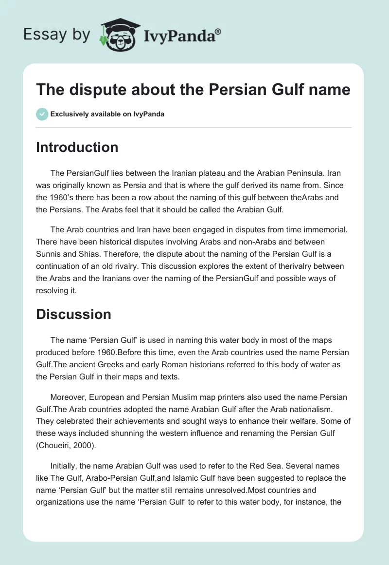 The dispute about the Persian Gulf name. Page 1