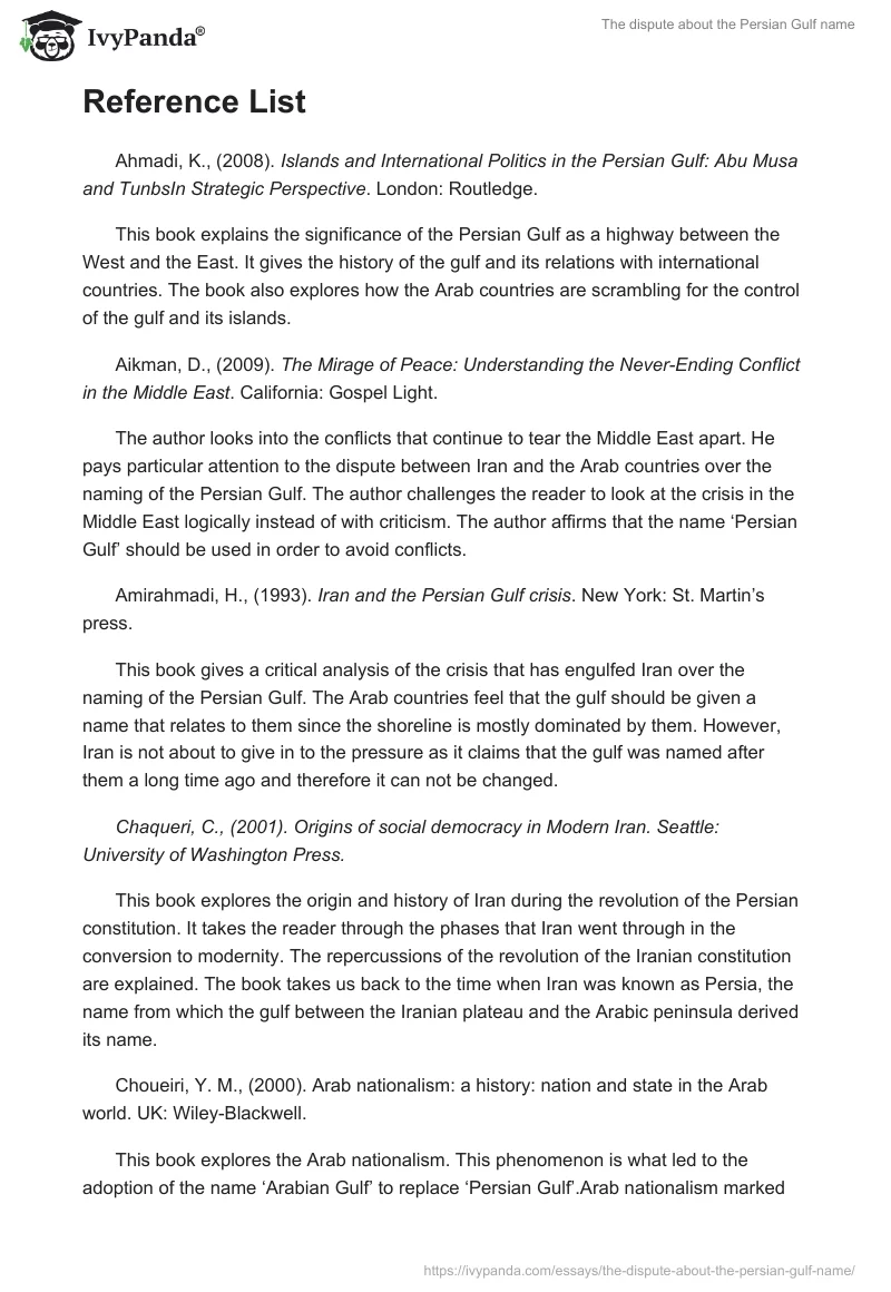 The dispute about the Persian Gulf name. Page 5