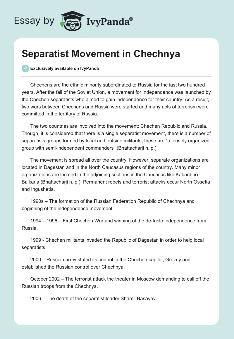 Separatist Movement in Chechnya. Page 1