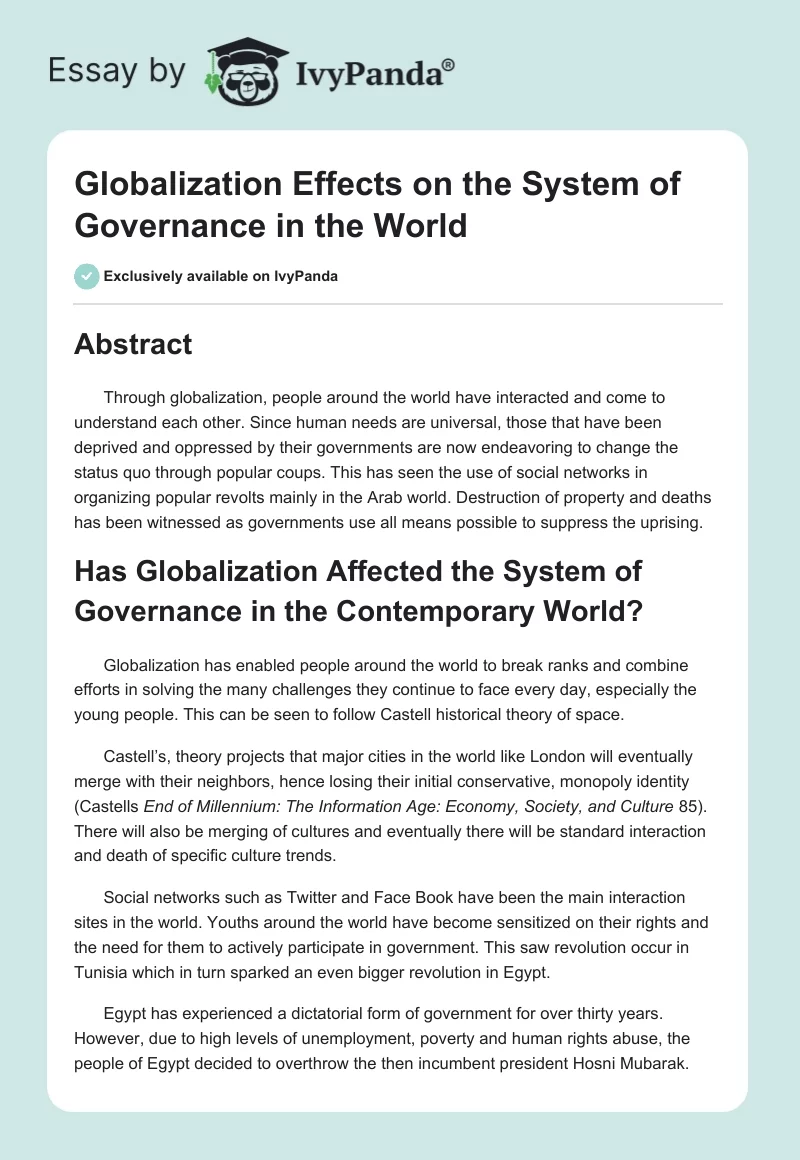 Globalization Effects on the System of Governance in the World. Page 1
