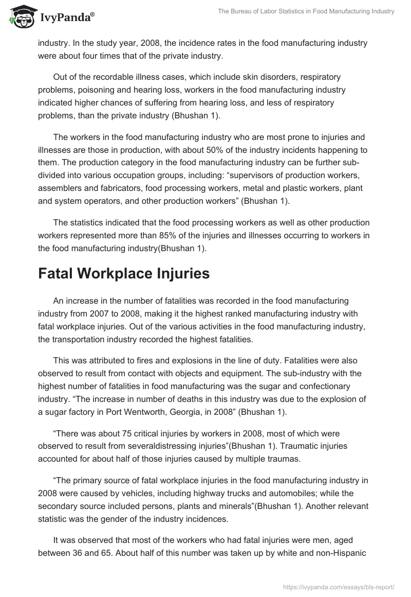The Bureau of Labor Statistics in Food Manufacturing Industry. Page 3