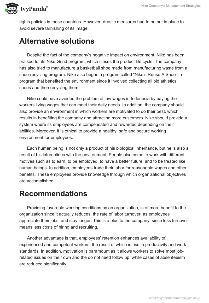 Nike Company's Management Strategies. Page 2