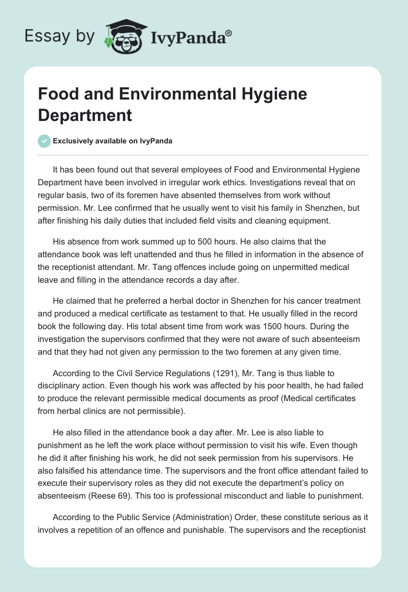Food and Environmental Hygiene Department. Page 1