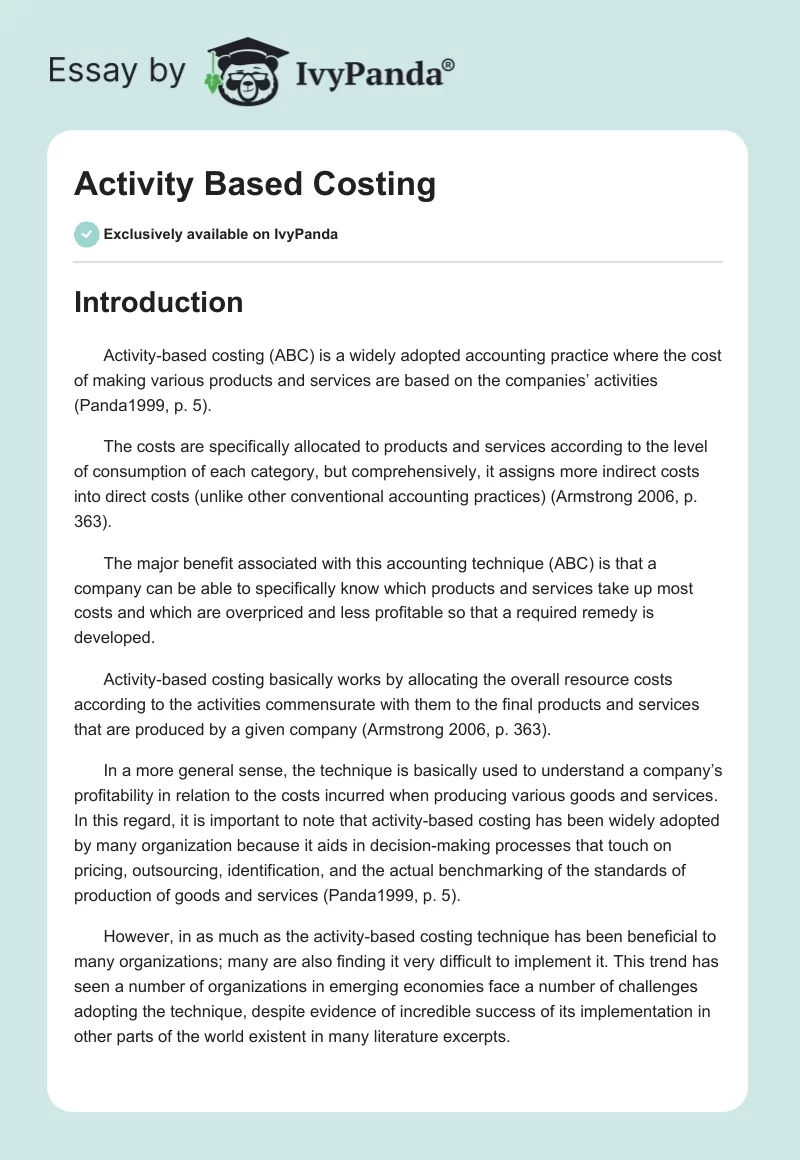 Activity Based Costing. Page 1