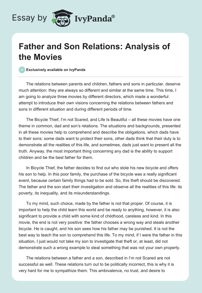 Father and Son Relations: Analysis of the Movies. Page 1