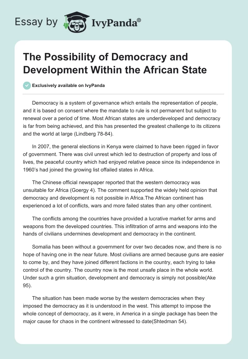 The Possibility of Democracy and Development Within the African State. Page 1
