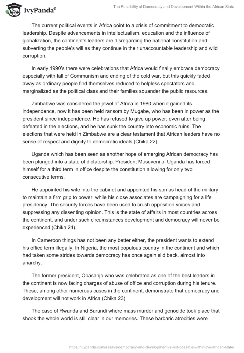 The Possibility of Democracy and Development Within the African State. Page 2