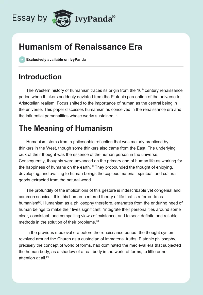 Humanism of Renaissance Era. Page 1