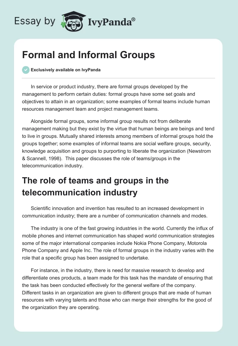 Formal and Informal Groups. Page 1