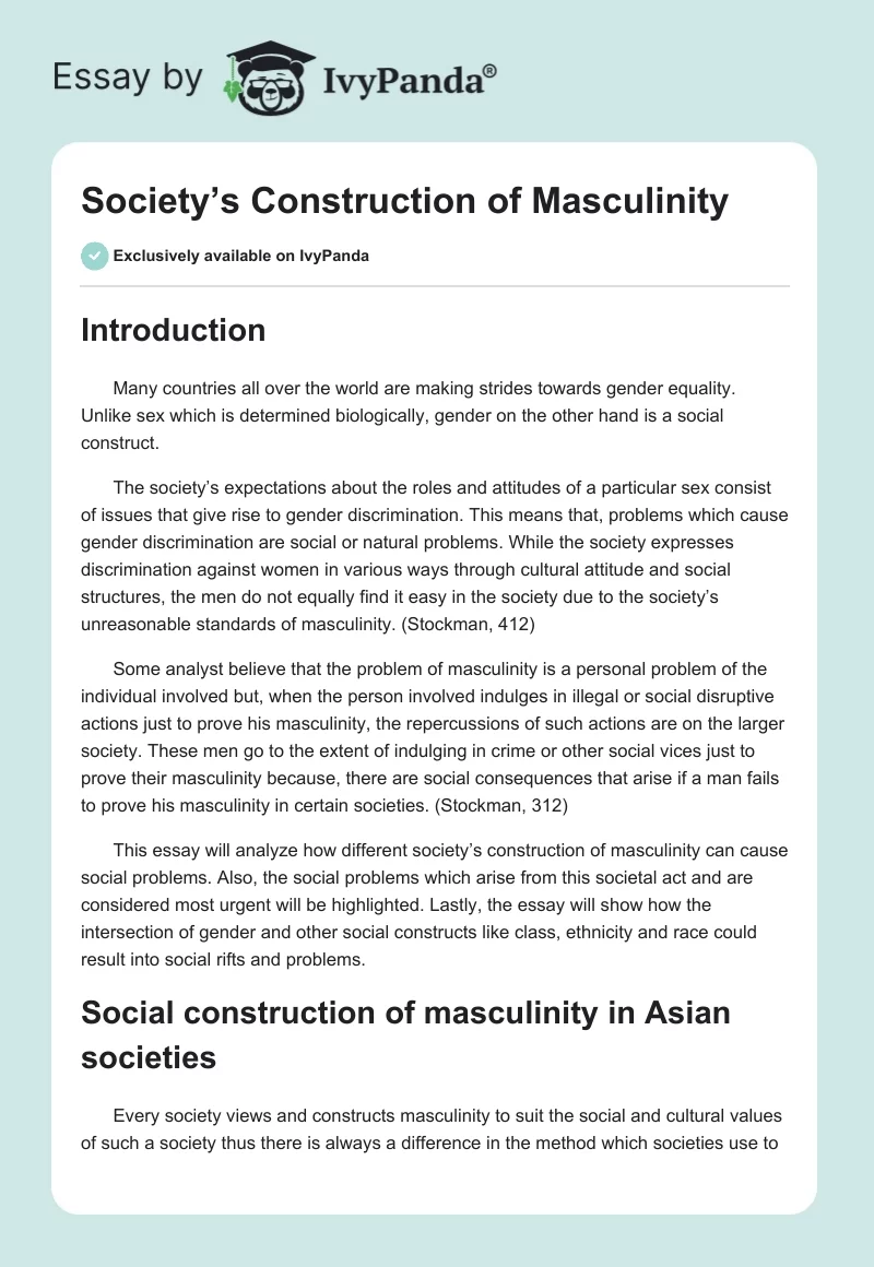 Society’s Construction of Masculinity. Page 1