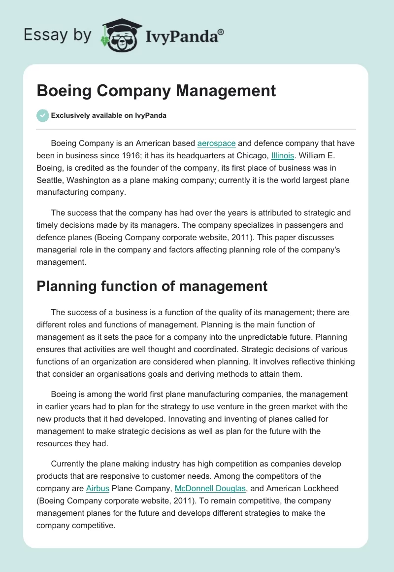 Boeing Company Management. Page 1