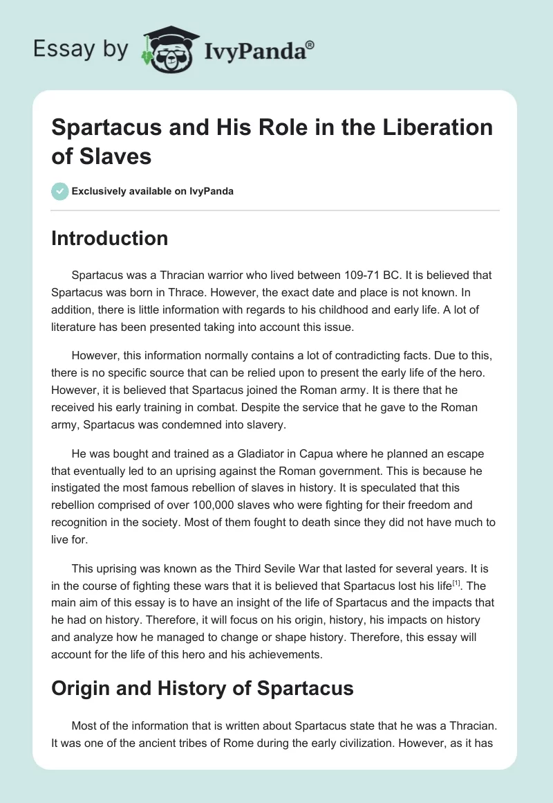 Spartacus and His Role in the Liberation of Slaves. Page 1
