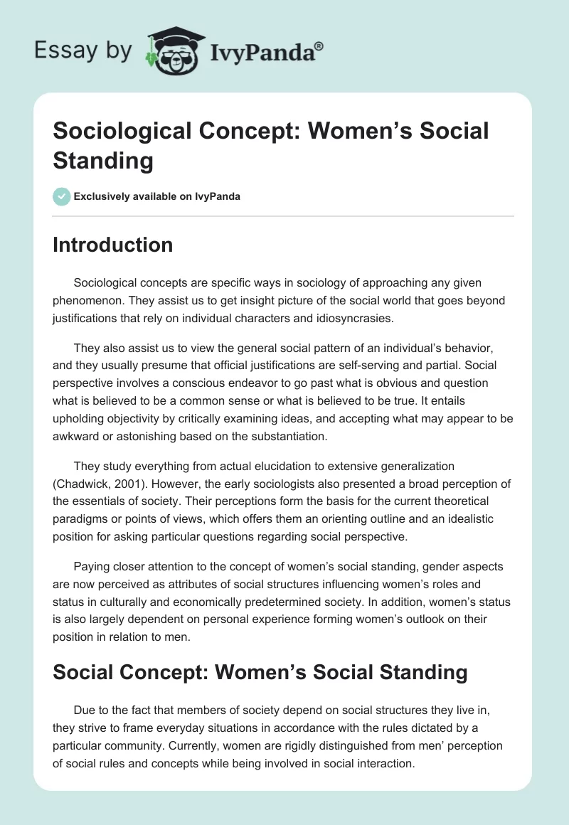 Sociological Concept: Women’s Social Standing. Page 1