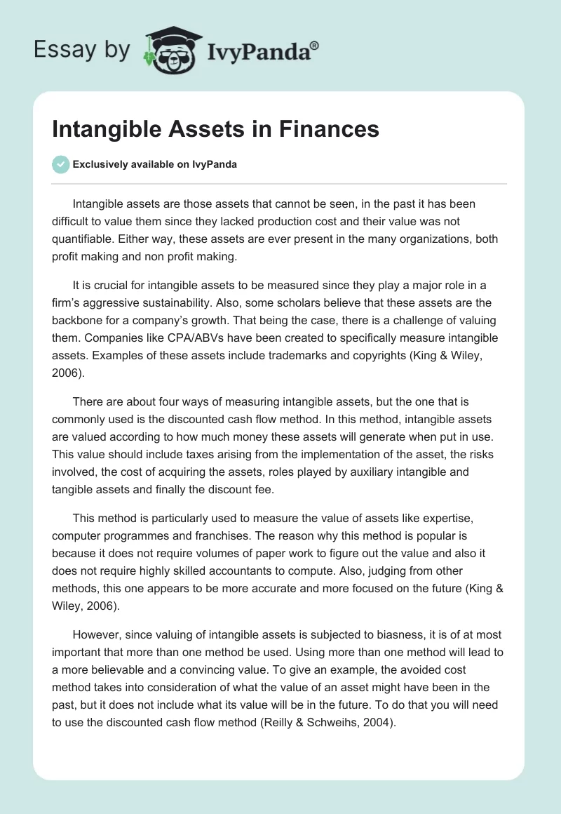 Intangible Assets in Finances. Page 1
