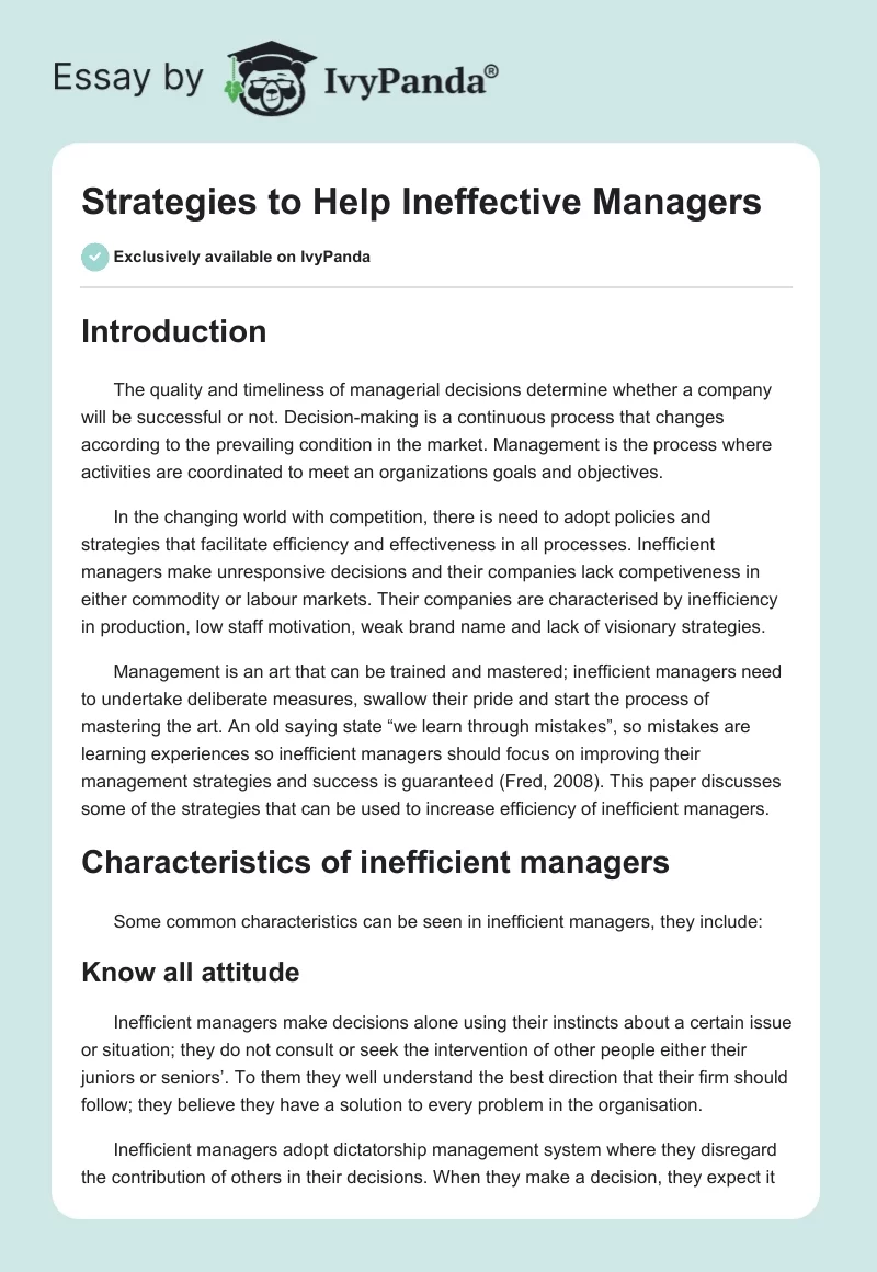 Strategies to Help Ineffective Managers. Page 1