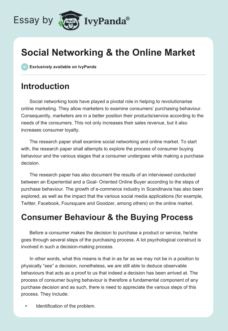 Social Networking & the Online Market. Page 1