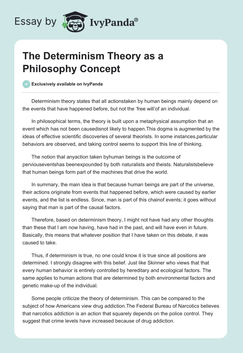 The Determinism Theory as a Philosophy Concept. Page 1